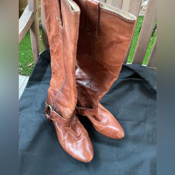 Frye Steffi Harness Crinkled Leather Moto Knee High Tall Kitten Heel Boots 6.5 - Picture 11 of 16